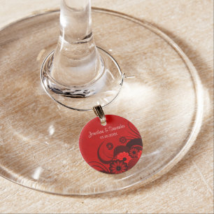 Dark Crimson Red Floral Gothic Wedding Wine Charms