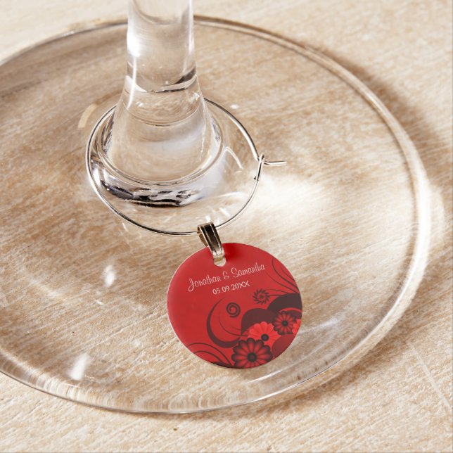 Dark Crimson Red Floral Gothic Wedding Wine Charms (In Situ)