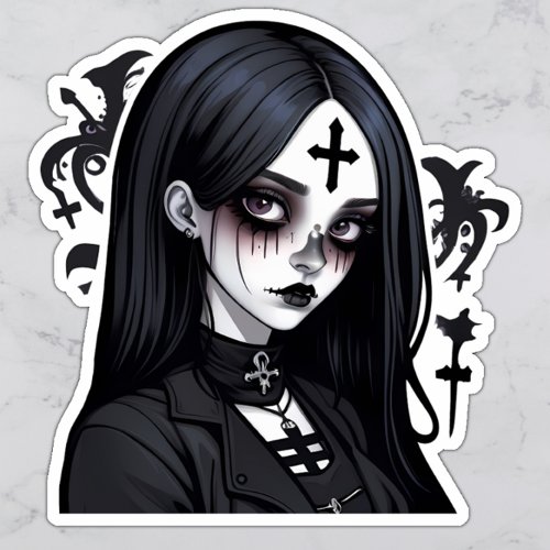 Dark Cross Goth Girl With Mime Makeup Sticker