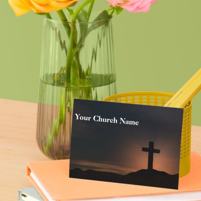Dark Cross Sunset Service Church Pastor Business Card (Creator Uploaded)