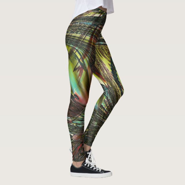 Dark crossed peacock feathers leggings (Right)