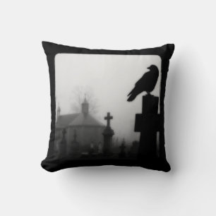 Dark Crow In Black And White Throw Pillow