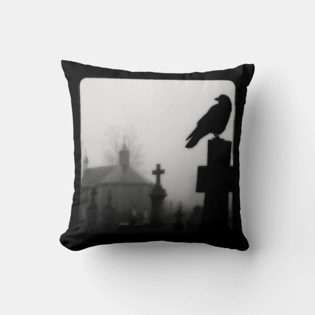 Dark Crow In Black And White Throw Pillow (Front)