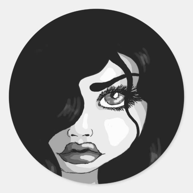 Dark curls classic round sticker (Front)