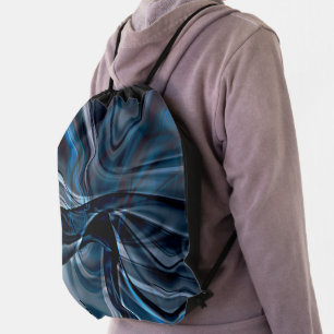 Dark curved polished overlapping twisted strokes drawstring bag