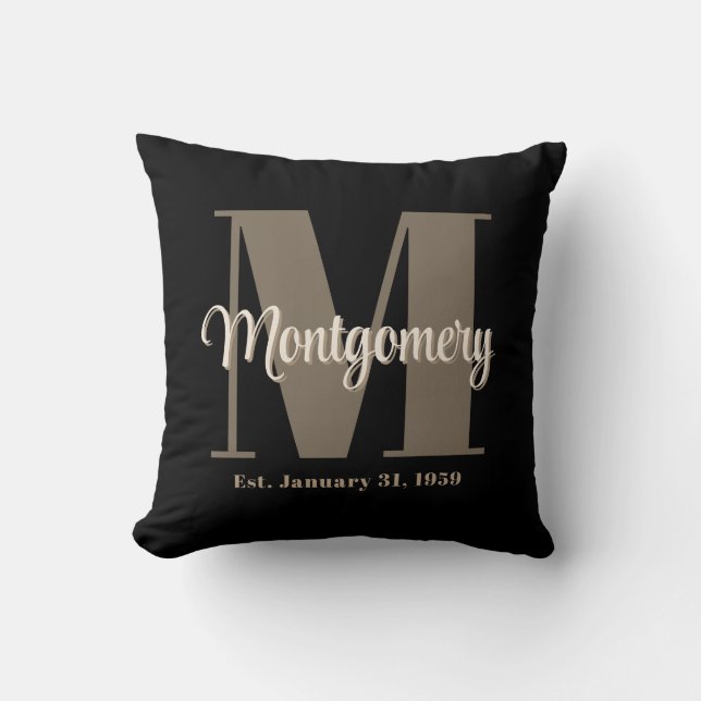 Dark Custom Family Name Anniversary Gift Throw Pillow (Front)