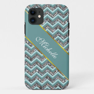 Dark Cut Glass and Teal Zigzag iPhone 11 Case