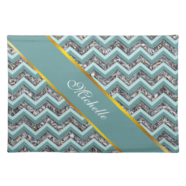Dark Cut Glass and Teal Zigzag Cloth Placemat (Front)
