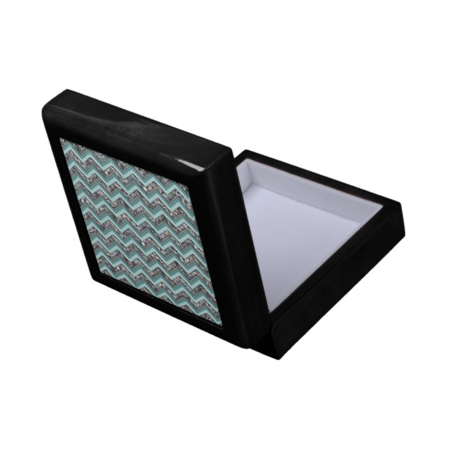 Dark Cut Glass and Teal Zigzag Keepsake Box (Back Open)