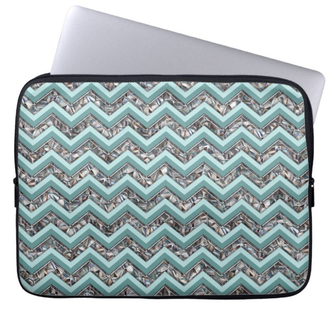Dark Cut Glass and Teal Zigzag Laptop Sleeve (Front)