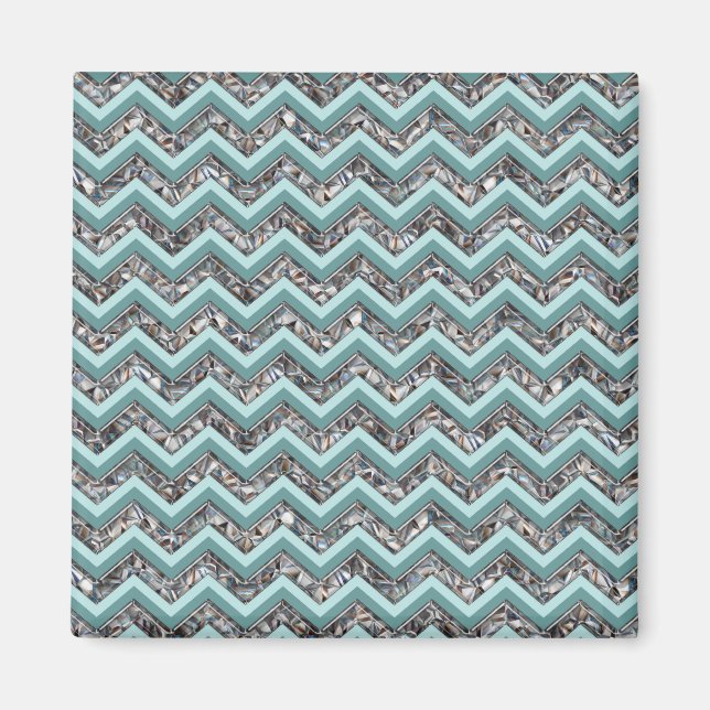 Dark Cut Glass and Teal Zigzag Magnet (Front)