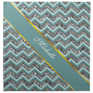 Dark Cut Glass and Teal Zigzag Napkin