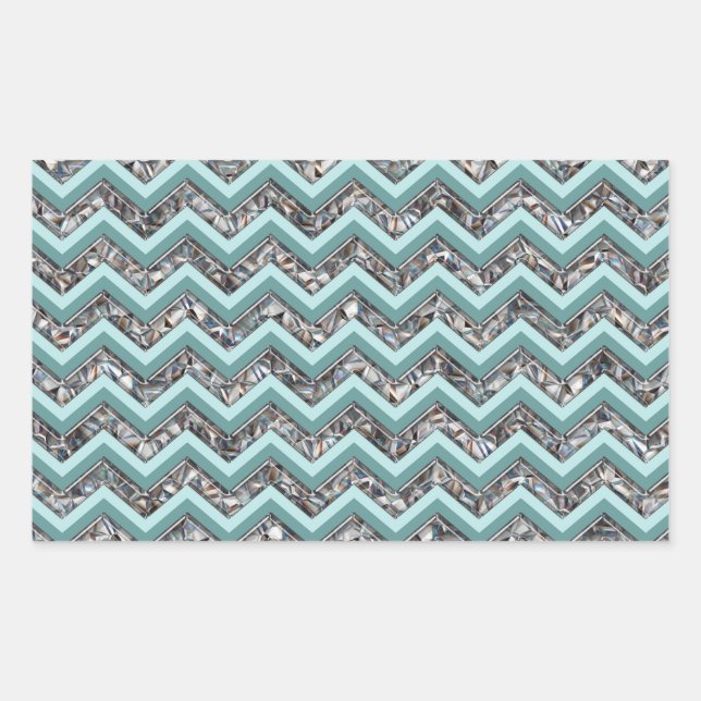 Dark Cut Glass and Teal Zigzag Rectangular Sticker (Front)