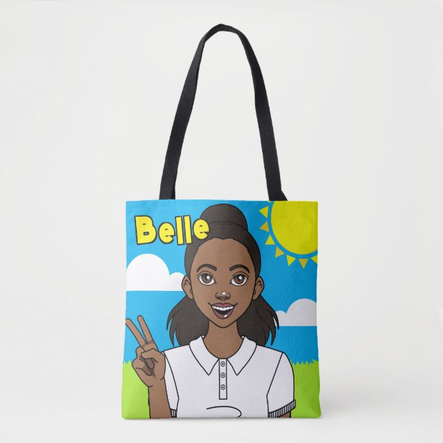 Dark Cute Cartoon Girl Peace School Library Tote Bag (Front)