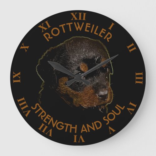 Dark Cute Rottweiler Puppy Dog Large Clock