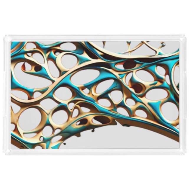 Dark Cyan and Gold Arabesque Acrylic Tray (Front)