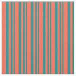 [ Thumbnail: Dark Cyan and Red Colored Lined/Striped Pattern Fabric ]