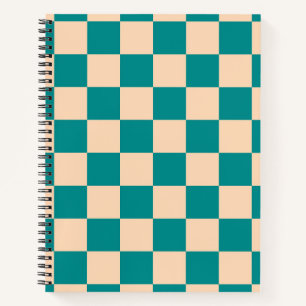 Dark Cyan and Soft Peach Checkerboard Notebook