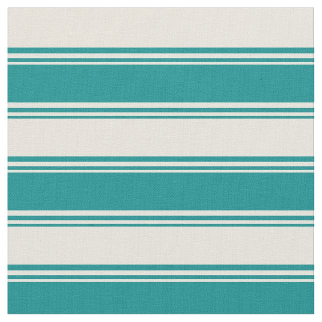 Dark Cyan & Beige Colored Lined Pattern Fabric (Close Up)