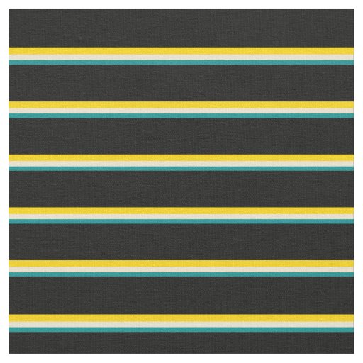 Dark Cyan, Beige, Yellow & Black Lined Pattern Fabric