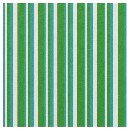 Dark Cyan, Bisque, and Green Stripes Pattern Fabric