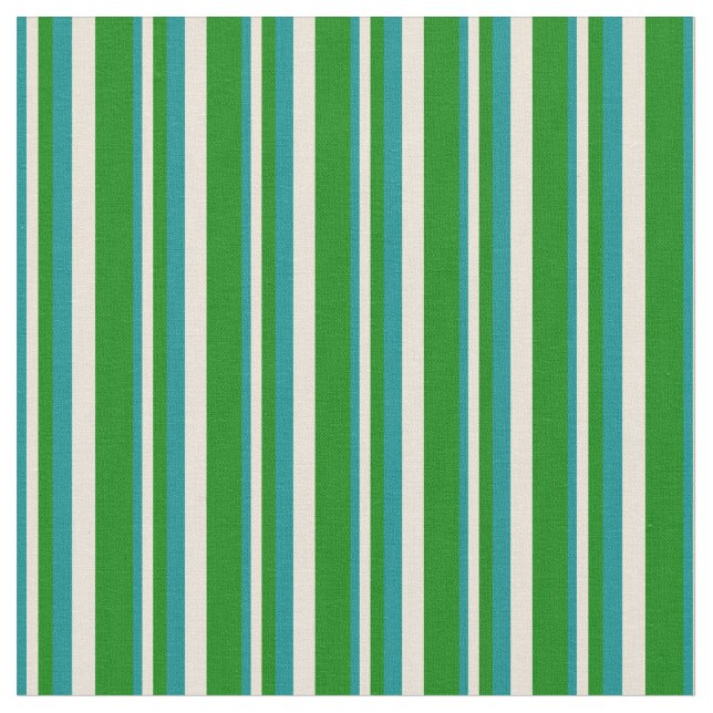 Dark Cyan, Bisque, and Green Stripes Pattern Fabric (Close Up)