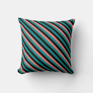 Dark Cyan, Black, and Light Coral Pattern Pillow
