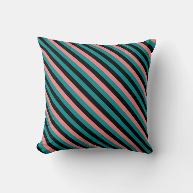 Dark Cyan, Black, and Light Coral Pattern Pillow (Front)