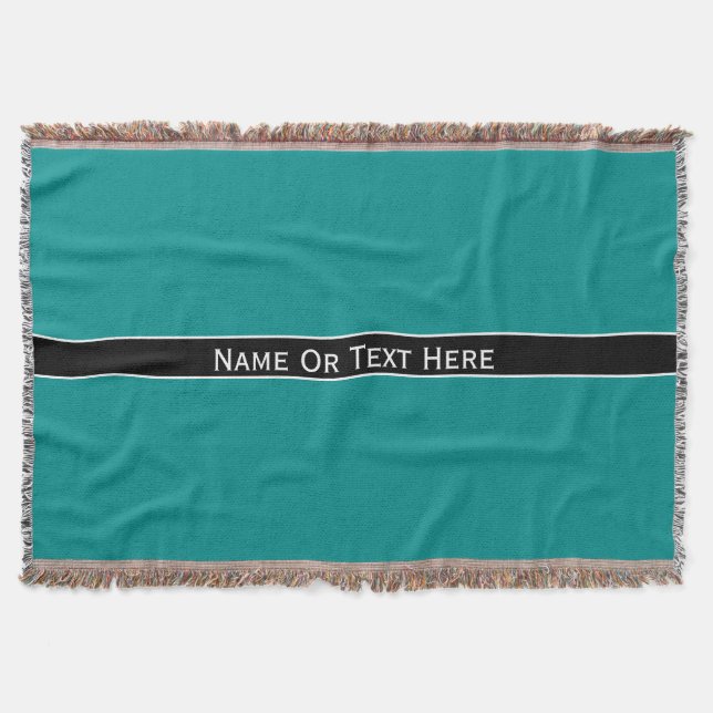 Dark Cyan Blue Custom Name Or Text Here Throw Blanket (Front)
