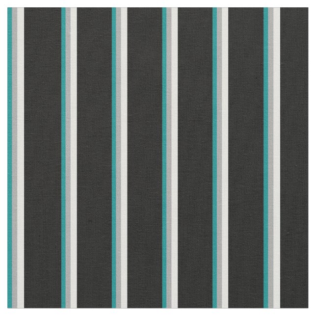 Dark Cyan, Dark Grey, Light Cyan & Black Lines Fabric (Close Up)