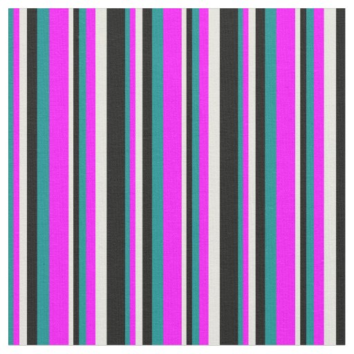 Dark Cyan, Fuchsia, Beige & Black Pattern Fabric