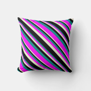 Dark Cyan, Fuchsia, Beige & Black Pattern Pillow