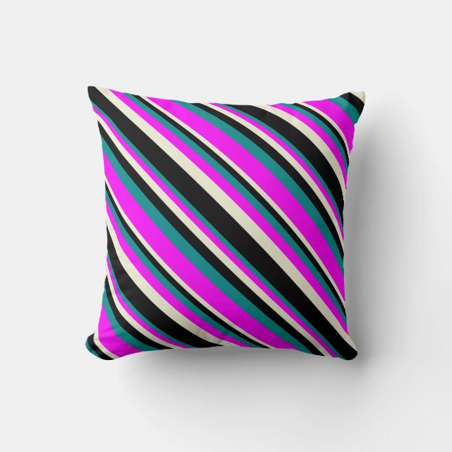 Dark Cyan, Fuchsia, Beige & Black Pattern Pillow (Front)