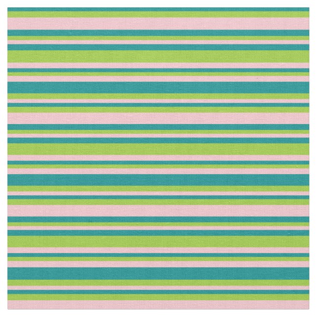 Dark Cyan, Green & Pink Stripes/Lines Pattern Fabric (Close Up)