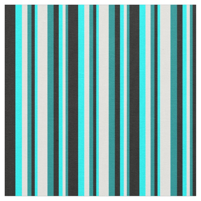 Dark Cyan, Light Cyan, Cyan & Black Lines Fabric (Close Up)