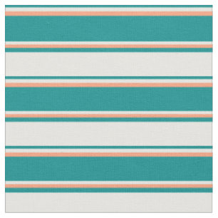 Dark Cyan, Mint Cream, and Light Salmon Stripes Fabric