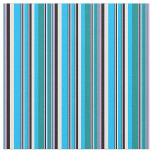 Dark Cyan, Plum, Black, White & Deep Sky Blue Fabric
