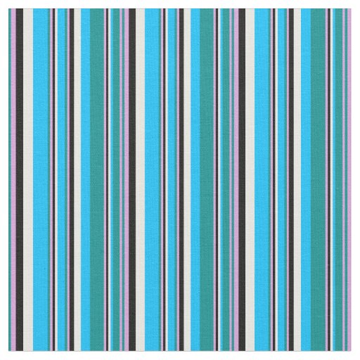 Dark Cyan, Plum, Black, White & Deep Sky Blue Fabric