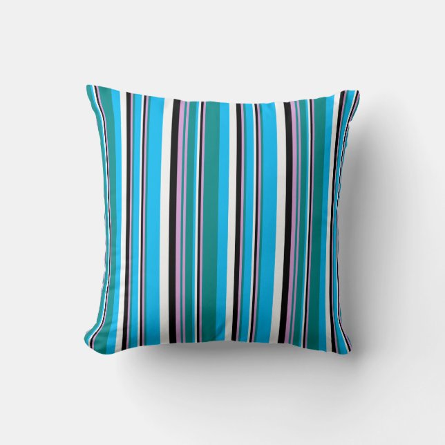 Dark Cyan, Plum, Black, White & Deep Sky Blue Throw Pillow (Front)
