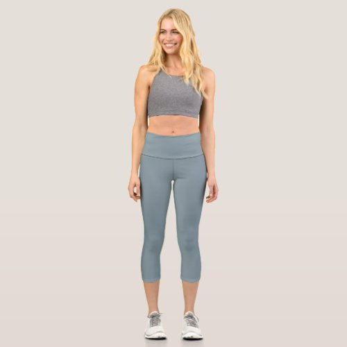 Dark Cyan Solid Plain Color Capri Leggings