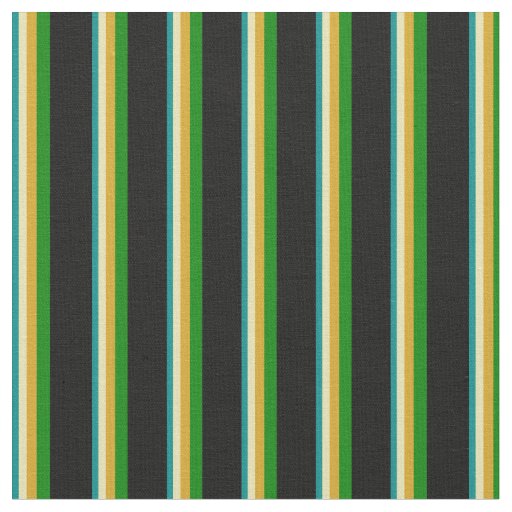 Dark Cyan, Tan, Goldenrod, Green, and Black Lines Fabric