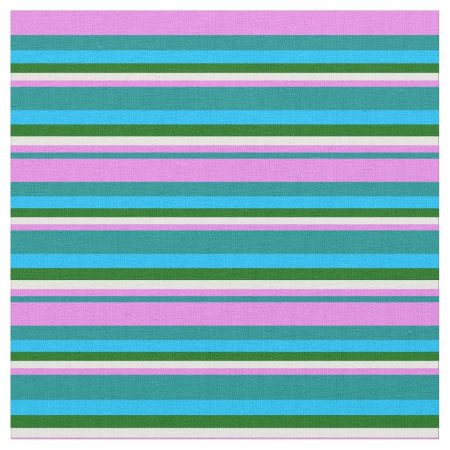 Dark Cyan, Violet, White, Green & Deep Sky Blue Fabric (Close Up)