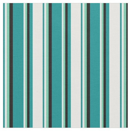 Dark Cyan, White, Aquamarine & Black Lines Fabric