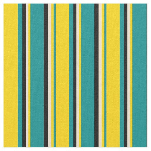 Dark Cyan, Yellow, Beige, and Black Pattern Fabric