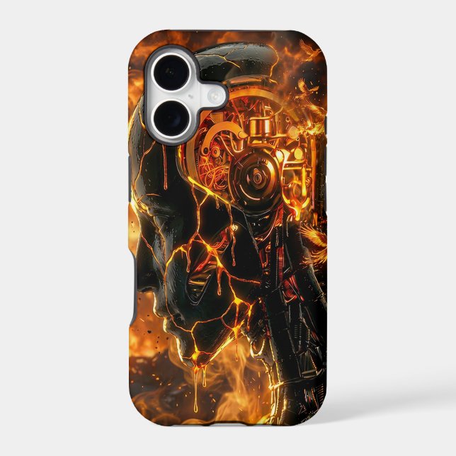 Dark Cybernetic Fire Phoenix Robot Gamer Case-Mate iPhone Case (Back)