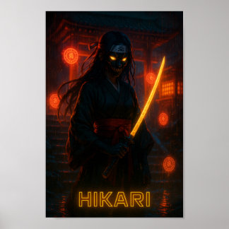 Dark Cyberpunk Anime Girl with a Glowing Katana Poster
