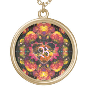 Dark Dahlia Heart Floral Pendant