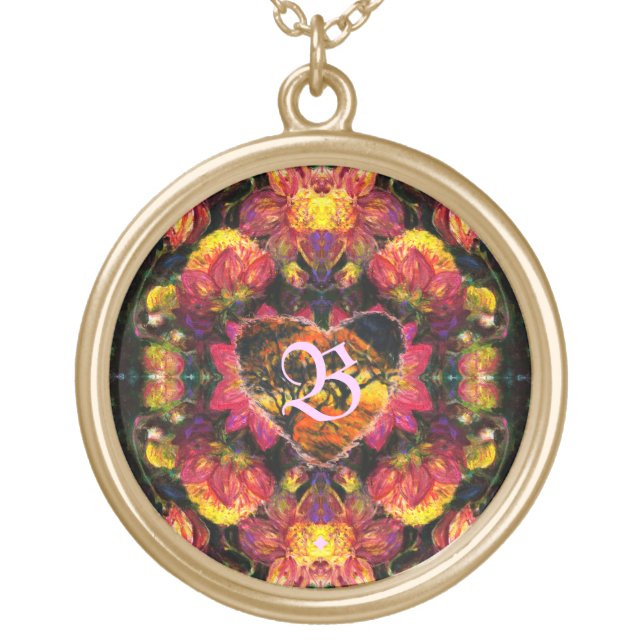Dark Dahlia Heart Floral Pendant (Front)