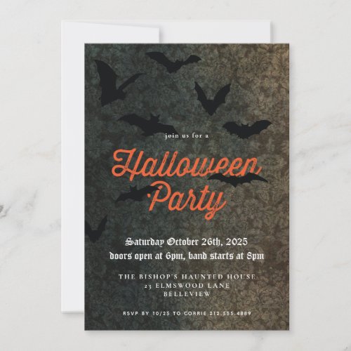 Dark Damask and Bats Halloween Party Invitation