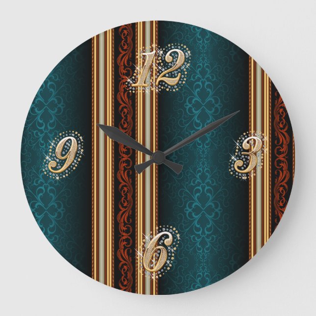 Dark Damask and Gold Wall Clock (Front)